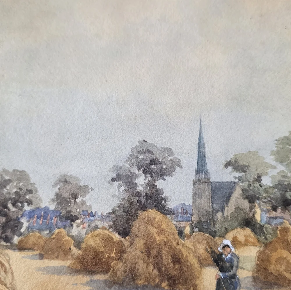Antique Pastoral Scene Original Water Color Painting On Paper - Picture 7 of 7